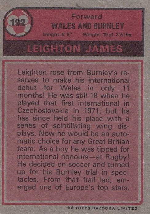 #LeightonJames #Wales and #Burnley #Topps 1976