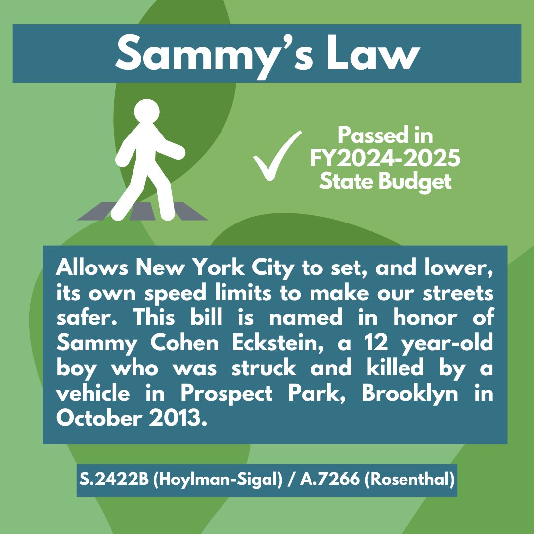 It’s official! Sammy’s law has passed!  Now New York City will be able to set its own speed limits and save lives. We owe a deep debt of gratitude to Amy Cohen, Safe Streets, and all of the advocates who pushed for this important change. Sammy, this one's for you.