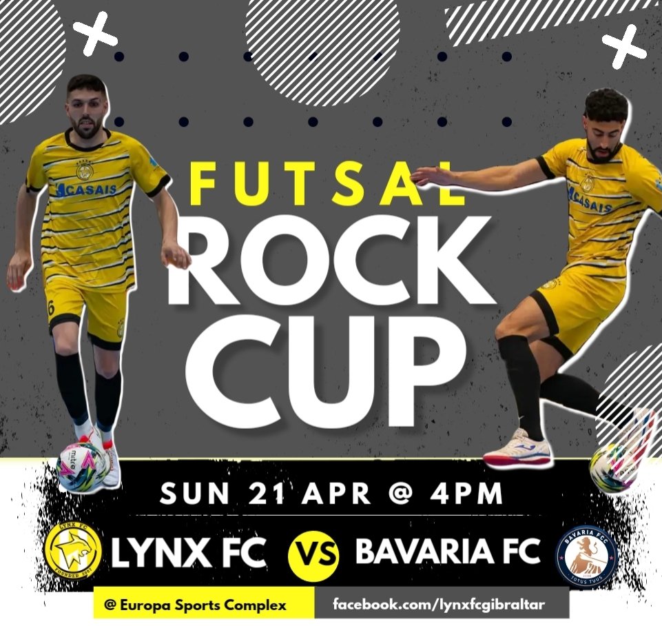 Next up for our Premier Futsal is the Rock Cup Quarter Finals💪 They go up against Bavaria FC at 4pm tomorrow at the Europa Sports Complex!⚽️ Entrance is free 🎟 Please come down and support our team!! #weliveforever #onefamily #lynxclub #lynxfc #lynxfutsal #futsalrockcup #gib