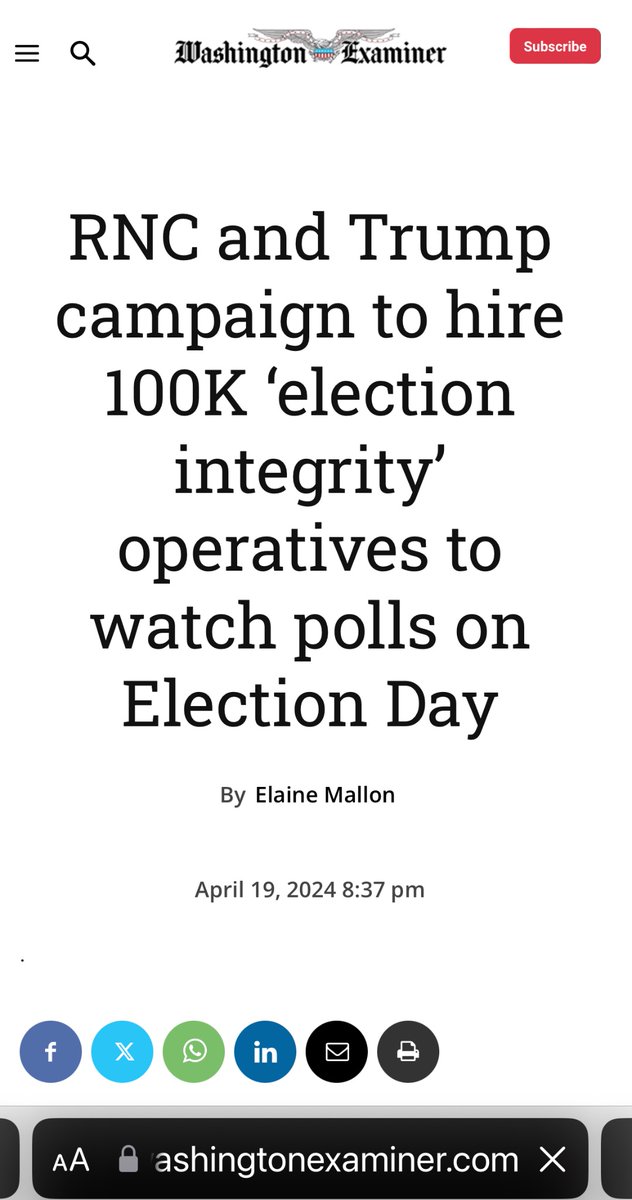 RNC and Trump campaign to hire 100K 'election integrity' operatives to watch polls on Election Day “The Trump campaign and the Republican National Committee announced plans to launch an “election integrity” program, intending to recruit 100,000 volunteers and attorneys who will