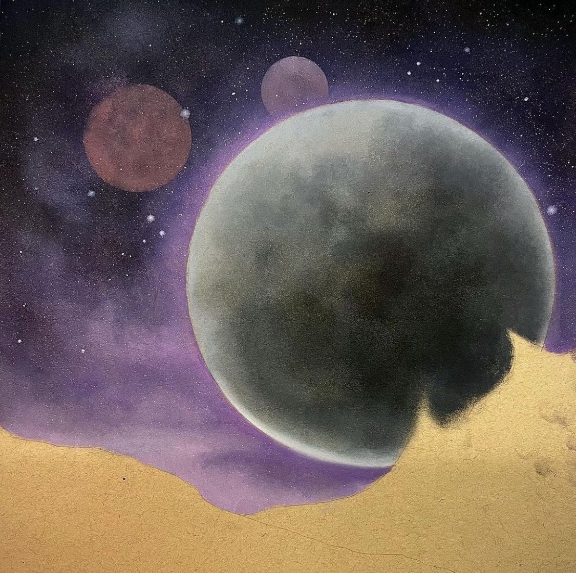 Unfinished background for an animation cell illustration I still plan to get done at some point before I die. Oil on paper. I haven’t found the right ink or paint to work on acetate sheets yet.