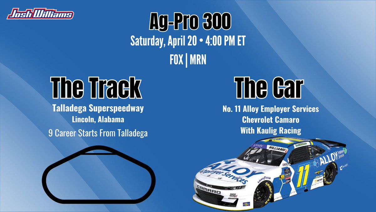 Rolling off 9th from Talladega today! 📍 @TALLADEGA 🕓 4:00 p.m. ET 📺 @FOXTV 📻 @MRNRadio