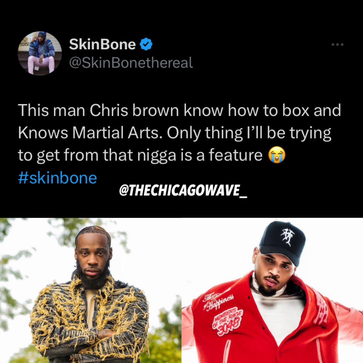 SkinBone reacts to Chris Brown’s ongoing beef with Quavo and says he wouldn’t mess with him 😅