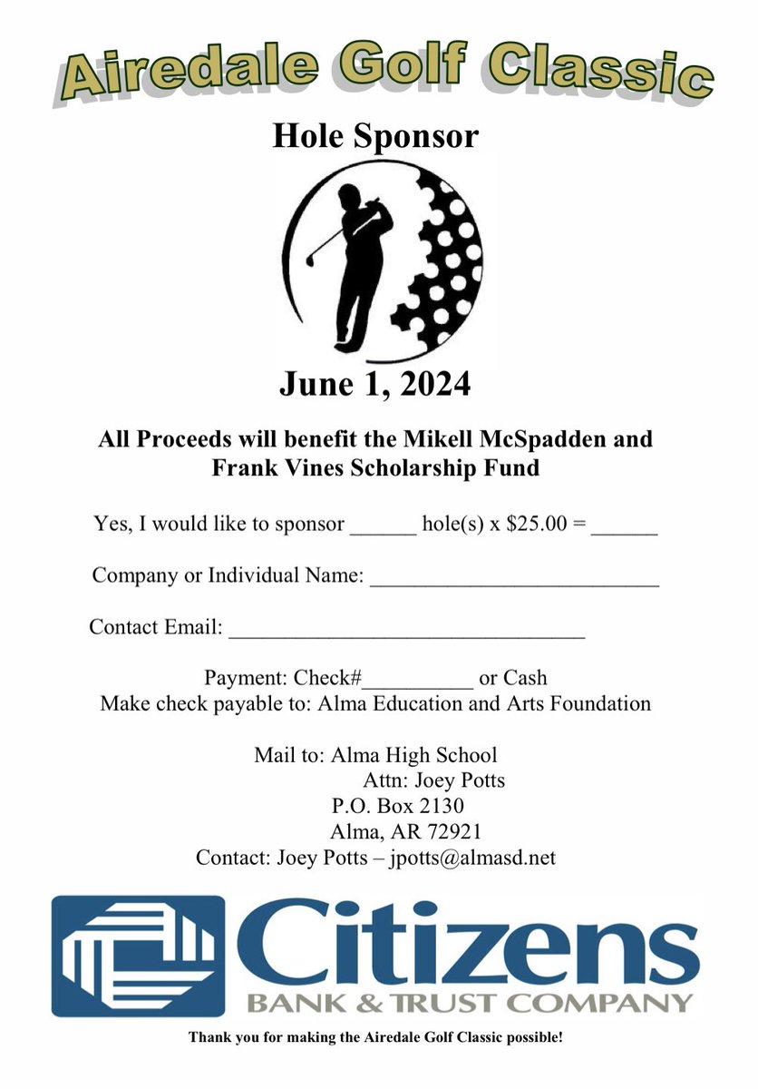 We’re getting closer to the 2024 Citizens Bank Airedale Golf Classic! Please consider joining us on June 1st or you can also support this great cause by being a hole sponsor! #Only1Airedale