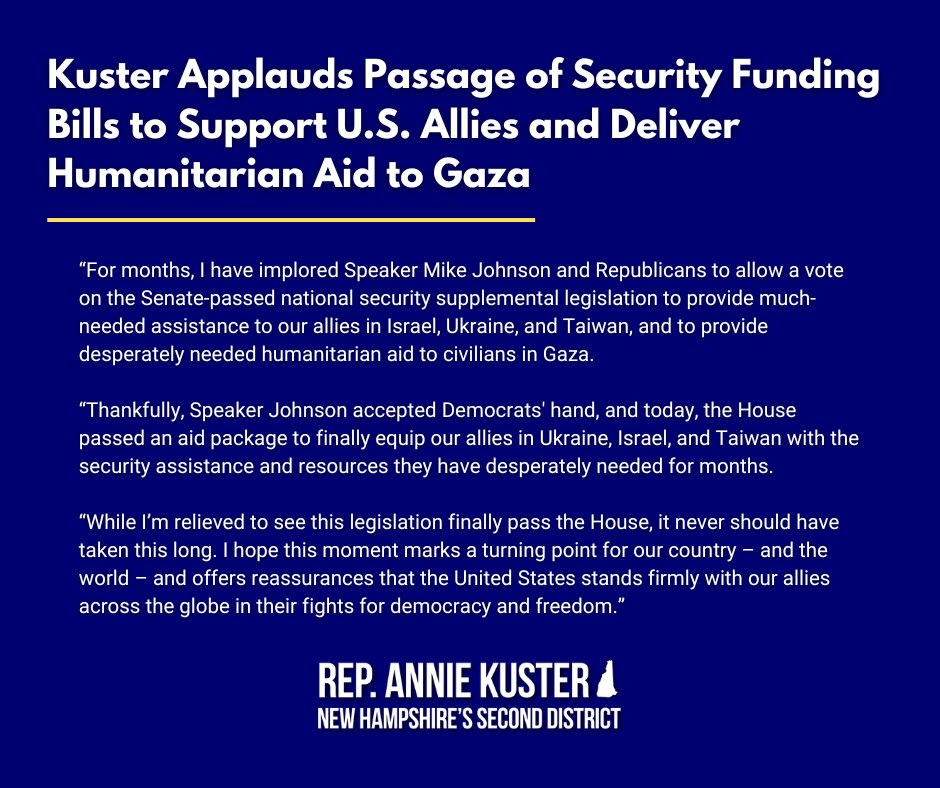 I’m relieved to see legislation to support our allies in Ukraine, Israel, and Taiwan, as well as deliver critical humanitarian aid to the citizens of Gaza, finally pass the House, but it should never have taken this long. Read my full statement below ⬇️: