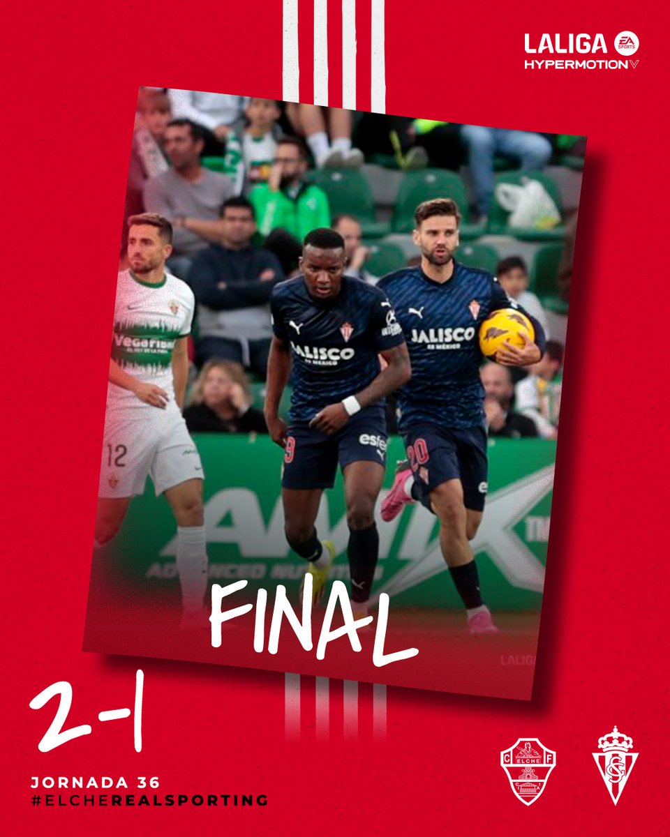 RealSporting's tweet photo. ⌛ Final | 2-1 |  

Acaba el partido en Elche.  

#ElcheRealSporting 
#LALIGAHYPERMOTION https://t.co/tPtpmdQok4