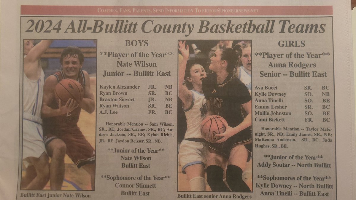 Bullitt East Basketball (@behsbasketball) on Twitter photo Congratulations to the Chargers that made the 2023-24 All-Bullitt County Basketball Teams!
Player & Junior of the Year
<a href="/nateewilsonn/">Nate Wilson</a>
1st Team
<a href="/Ryan_Watson2422/">Ryan Watson</a>
Honorable Mention
<a href="/Upnext_sam/">Sam Wilson</a>
<a href="/AndrewJ_14/">Andrew Jackson</a>
<a href="/kylan_richie/">Kylan Richie</a>
Sophomore of the Year
<a href="/connorstin/">Connor stinnett</a> Congratulations to the Chargers that made the 2023-24 All-Bullitt County Basketball Teams!
Player & Junior of the Year
<a href="/nateewilsonn/">Nate Wilson</a>
1st Team
<a href="/Ryan_Watson2422/">Ryan Watson</a>
Honorable Mention
<a href="/Upnext_sam/">Sam Wilson</a>
<a href="/AndrewJ_14/">Andrew Jackson</a>
<a href="/kylan_richie/">Kylan Richie</a>
Sophomore of the Year
<a href="/connorstin/">Connor stinnett</a>