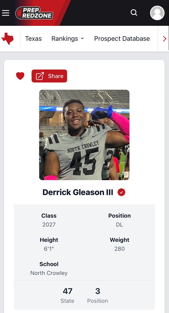 Thanks <a href="/PrepRedzone/">Prep Redzone 🏈</a>  <a href="/PrepRedzoneTX/">Prep Redzone Texas</a> for ranking me #3 DL and #47 Freshman in my state. 🙏🏾
I'm still working, remaining humble, and trusting the process cause my time is coming! 🫡