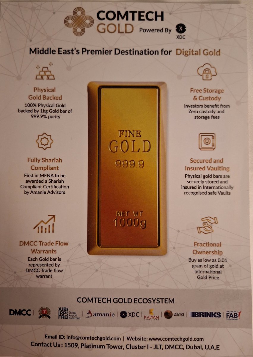 The true digital gold is @ComTechOfficial based in Dubai 100 % fully backed by physical gold $CGO 🔥 🚀 

Secured, physical, digital, fractional, insured 👀 RWA 

#CGO #XDC #XDCNetwork #ETHDubai #RWA