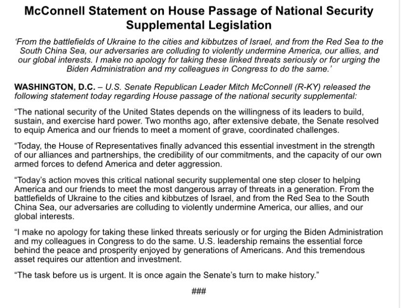 Today, the House of Representatives advanced an essential investment in American strength. The task before us is urgent. It is once again the Senate’s turn to make history. My full statement: