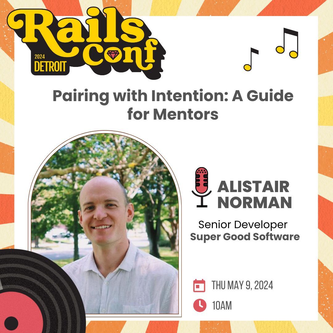 Meet #RailsConf speaker Alistair Norman, Super Good Software Senior Developer. 👨🏻‍💻✨ Alistair started working at Super Good Software 5 years ago with little experience. He has been both a mentee and mentor during his time there. Learn more: buff.ly/3W3S0BH