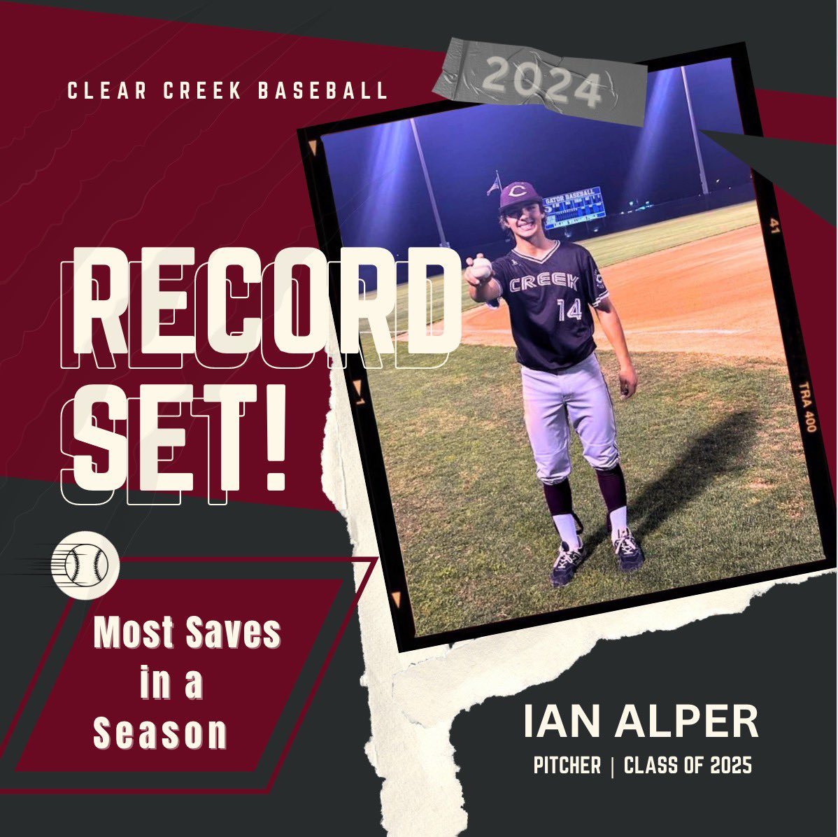 Stats don’t lie. Records are meant to be set, then broken! Congrats to Junior pitcher, Ian Alper, for setting a new school record for most saves in a season! Last record was set in 1988 (8)! Not done yet…keep raising that bar!! #traditionsnevergraduate #settingnewrecords