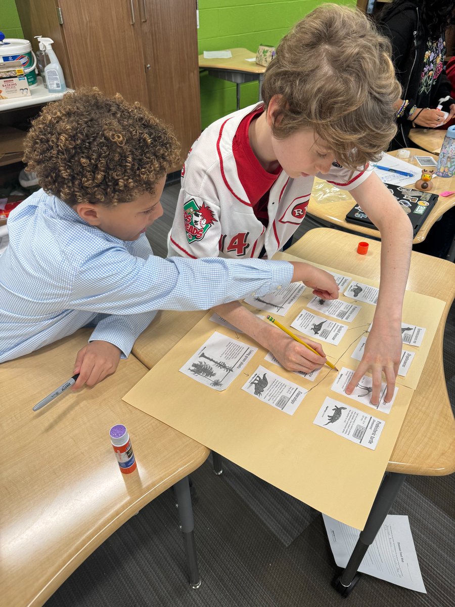 PREPRIDE's tweet image. Fifth-grade students created food webs based on organisms from 65 million years ago, DINOSAURS!!!