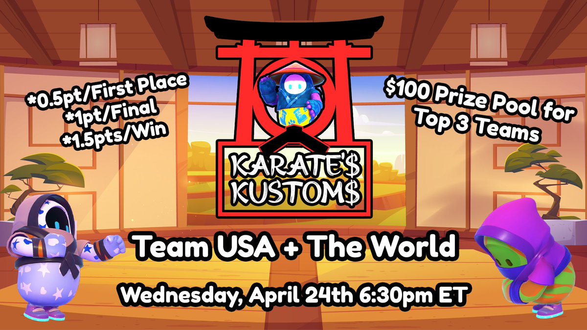 Karateman10998's tweet photo. We've got a very special theme for this week's Fall Guys competition.
-= TEAM USA + THE WORLD =-
with guest host @KrebsTLegend
All applicants will sign up solo and be paired with a Team USA partner during the competition. Sign ups open in 24hrs https://t.co/UyNcNeFWAs https://t.co/sGrrmFMOoI