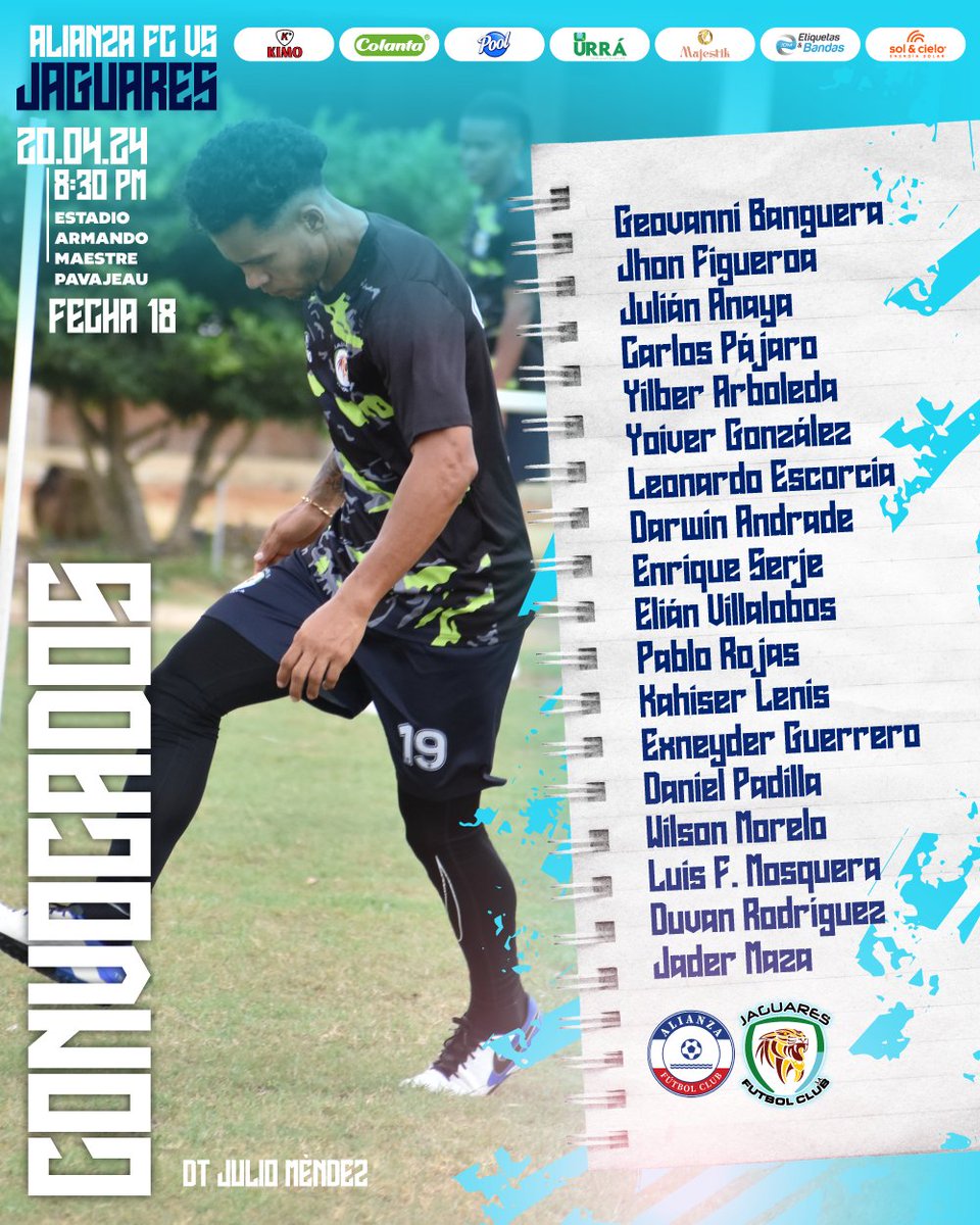 Nuestros convocados para hoy frente al Alianza F.C., fecha 18 Liga BetPlay I-2024.