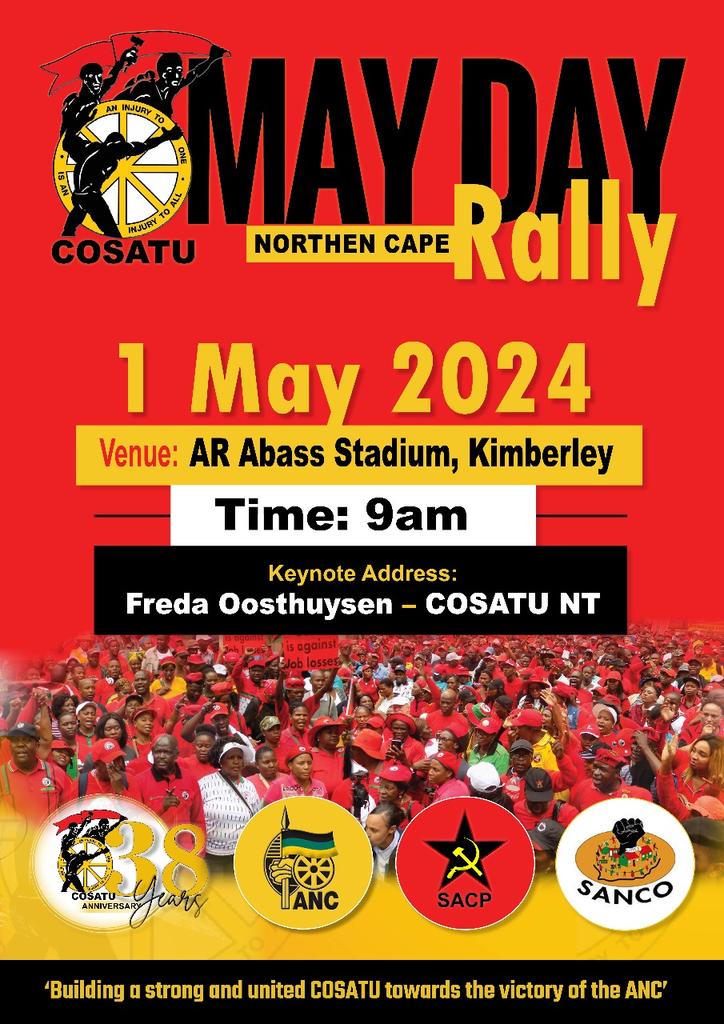 #COSATU Industrial pamphleting and blitzing is underway across provinces for #MayDay mobilization
#ElijahBarayiBrigades
#VoteANC
#ClassStruggle @MYANC @SACP1921 @_cosatu