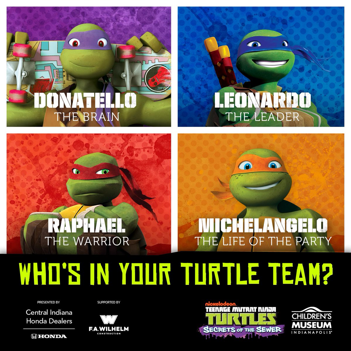 In your group of friends, who is the Brain, the Leader, the Warrior, and the Goofball?! Tag them below and plan a visit to experience Teenage Mutant Ninja Turtles: Secrets of the Sewer exhibit, included with museum admission! bit.ly/41R3YzC