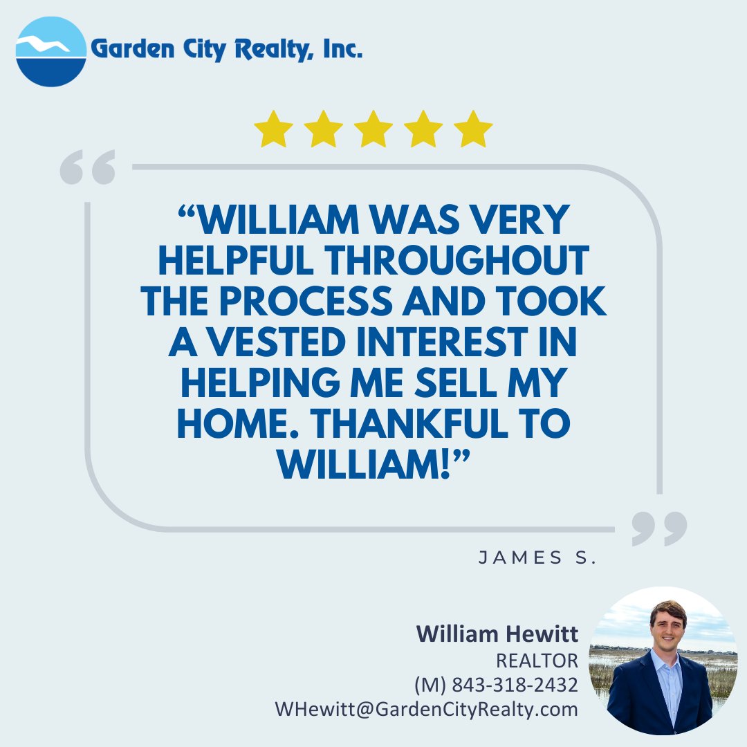 'William was very helpful throughout the process and took a vested interest in helping me sell my home. Thankful to William!' Says James S.

#WeHaveARealtorForThat #LifesGrandOnTheSouthStrand #REALTOR #RealEstate #LeadingRE #HomeBuying #NormClayRealtor