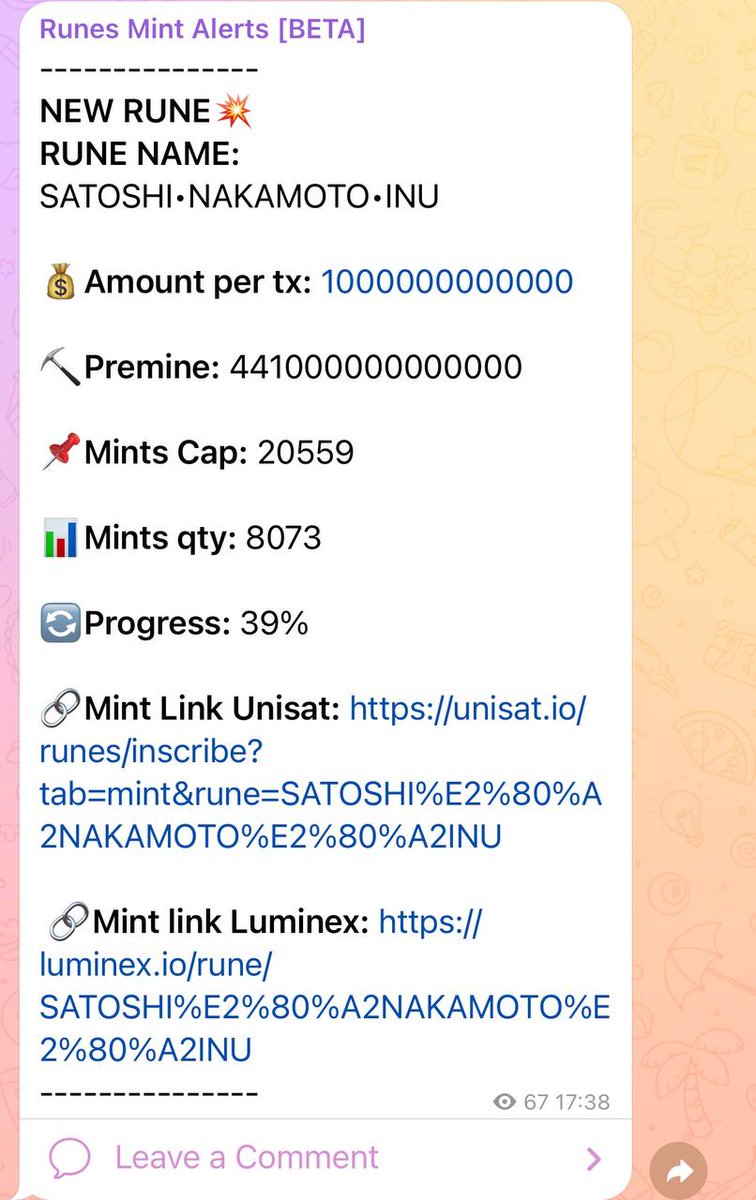 AlertBrc20's tweet image. Our runes mint alert bot is working 👀

SATOSHI•NAKAMOTO•INU

Notification was sent when 39% was minted