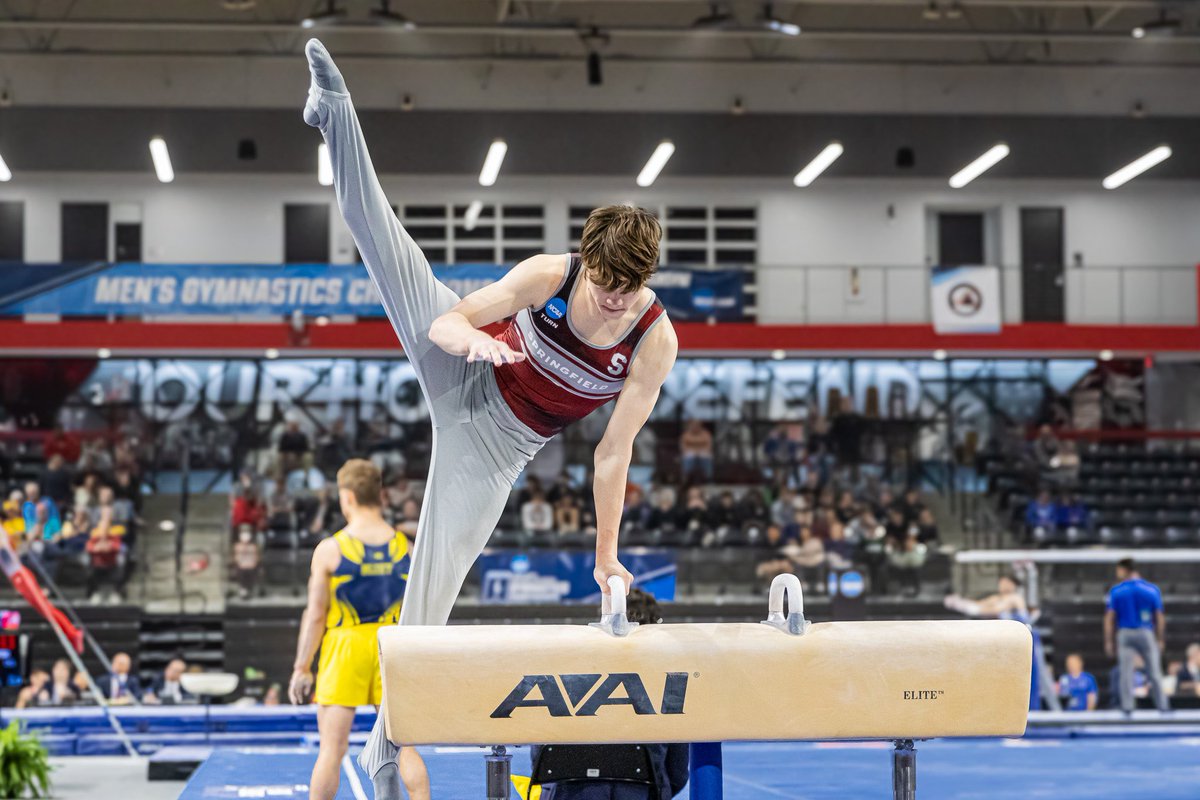 PrideMGym's tweet photo. Let’s hear it for our individual NCAA Championships qualifiers competing tonight at 6:00pm! Livestream on https://t.co/FNi4XmLipO

🔻Evan Reichert - Floor Exercise 
🔻Peyton Cramer - Pommel Horse
🔻Owen Carney - Vault 

#springfieldcollege #gymnastics #ncaagymnastics https://t.co/c3bak5LtAm