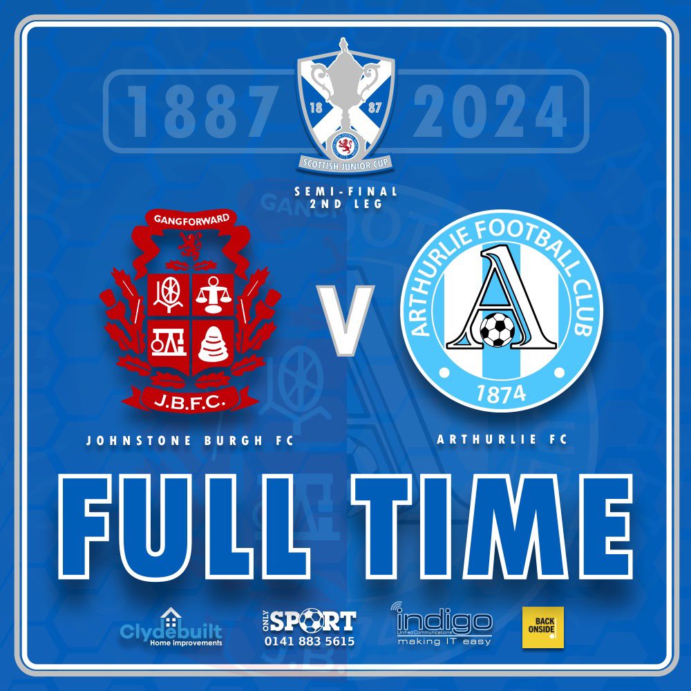 90' FULL TIME!! It finishes 2-1 on the night to Arthurlie, who are in their first Scottish Junior Cup Final since 1998 after a scintillating match here in front of a bumper crowd! [3] 1-2 [4] 🏆 #ScottishJuniorCup 🏴󠁧󠁢󠁳󠁣󠁴󠁿