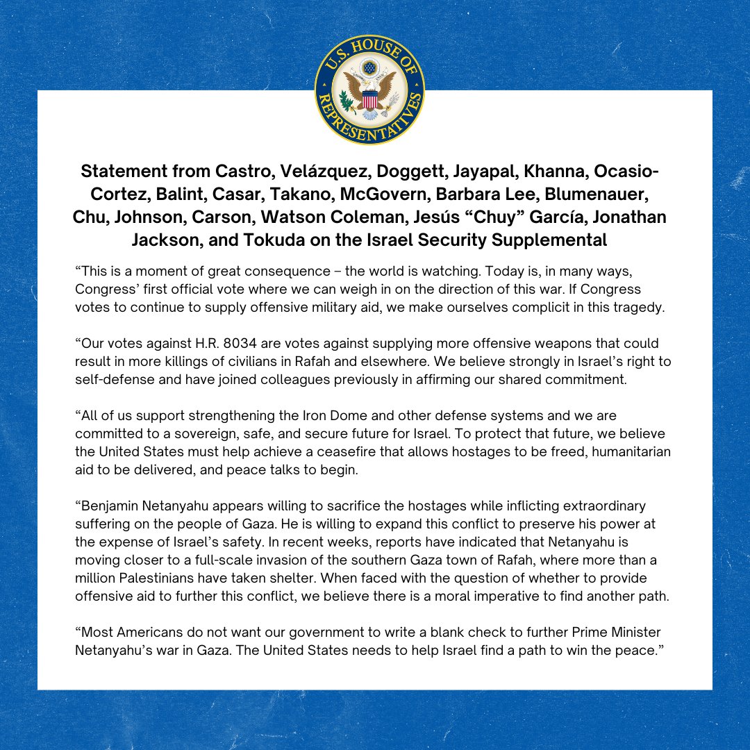 Today, I, along with 36 of my Democratic colleagues, voted no on sending additional offensive weapons to Netanyahu and the Israeli military. We can create a better future without death, terrorism, and occupation — together.