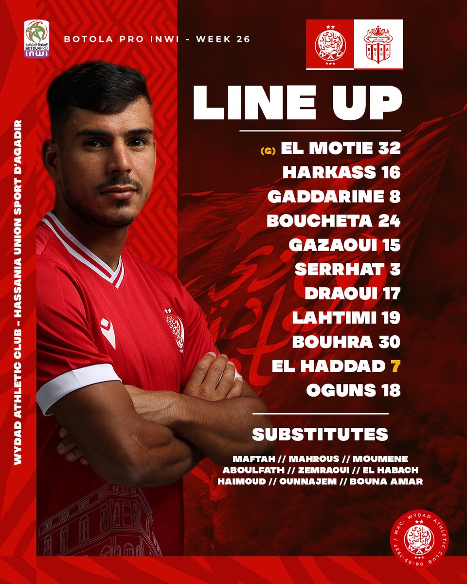 Just in: today’s Wydad team news. 📋 #DimaWydad