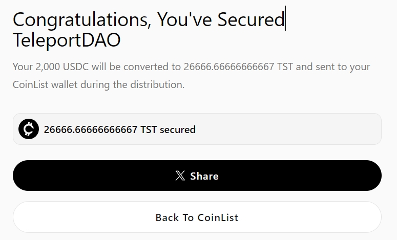 yeah🔥 $TST

Just secured my TeleportDAO on @CoinList. #UpOnly offers.coinlist.co/o/teleportdao-…