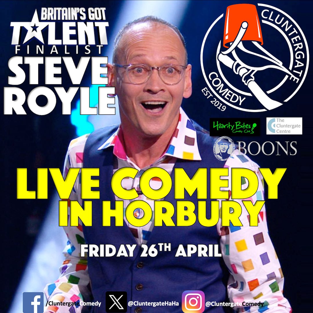 Looking forwards to the return of @BGT tonight? Come and see the brilliant, BGT finalist, Steve Royle, live at @cluntergate in Horbury, THIS FRIDAY
Tickets and info: hilaritybites.co.uk/show/horbury-a…

#Horbury #Ossett #Wakefield #LiveComedy #LoveHorbury #BGT #BritainsGotTalent