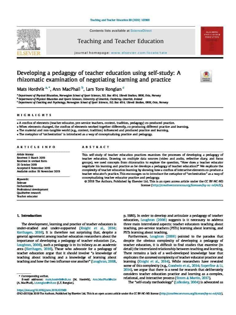 Developing a pedagogy of teacher education using self-study: A rhizomatic examination of negotiating learning and practice - This self-study of teacher education practices examines the processes of developing a pedagogy of teacher education. psch.la/4b3yNV3