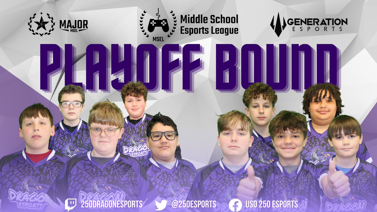 Both White and Purple teams made the Championship Bracket of the Middle School Esports League: Rocket League 3v3 Spring Major!  This is a huge accomplishment for our scholar gamers.  GLHF in the playoffs Dragons! #esportsedu @JoinGenEsports @MSELesports @DragonActivity