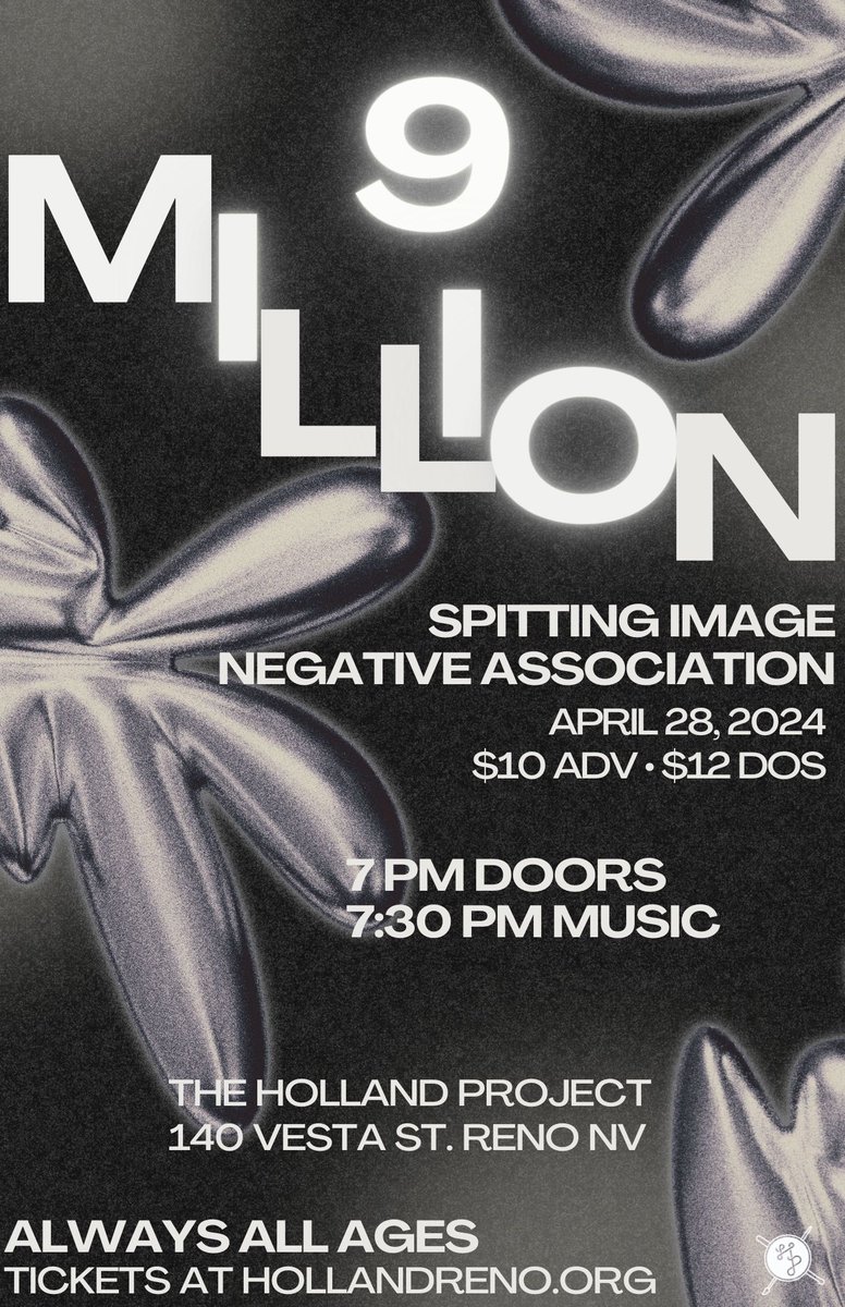 TONIGHT 4/28 we have shoegaze outfit 9 million w/ locals Spitting Image and Negative Association (new!). It's that kind of gig you'll look back on and go 'I can't believe I saw it'. You know what I mean? Gotta be there. 7PM • $12 🌀 poster by Arleen Nebeker