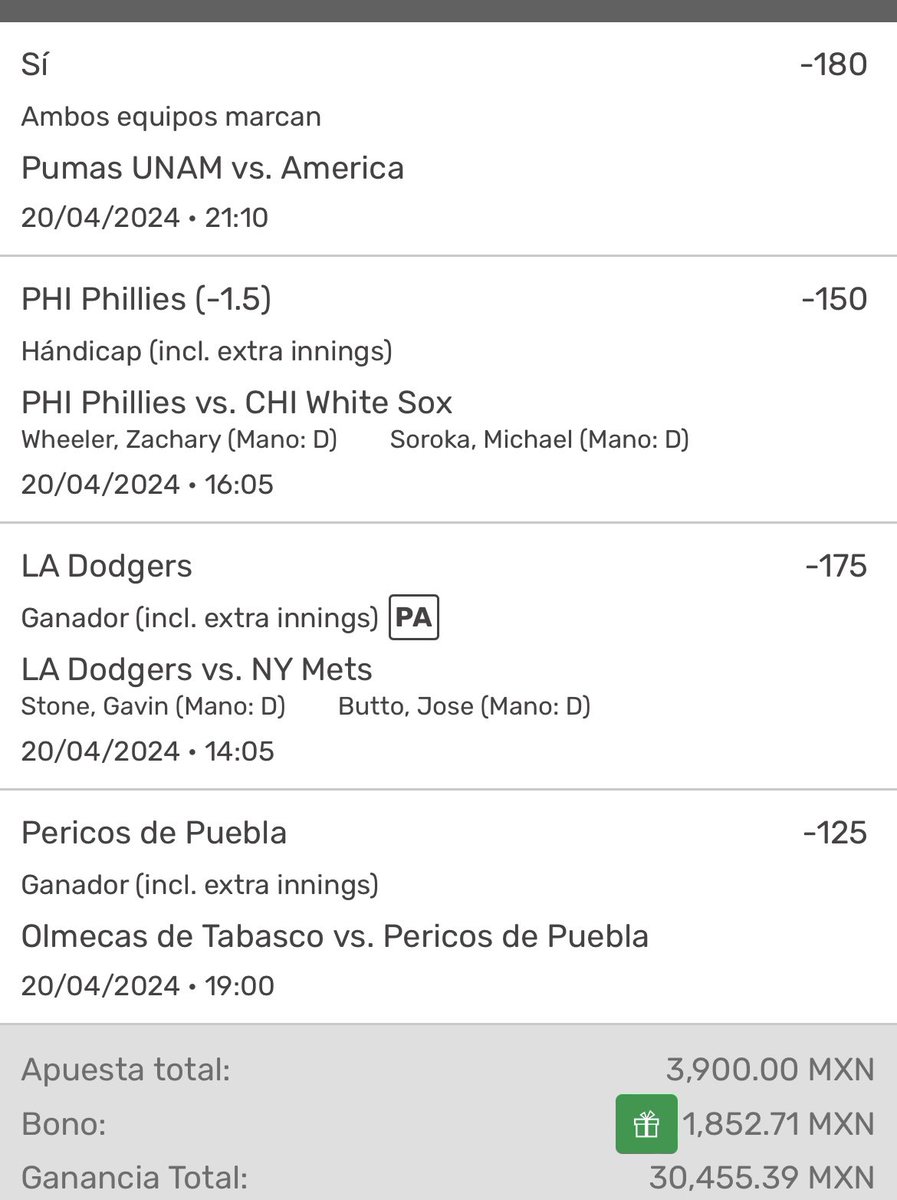 PARLAYCITO 🐭 ⚾️⚽️ Les dejo este Parlaycito para pasar a gusto el sabadito, quien me sigue????🔥🔥🔥 Recuerden que su apoyo es muy importante para dejarles más Picks 🫶🍀