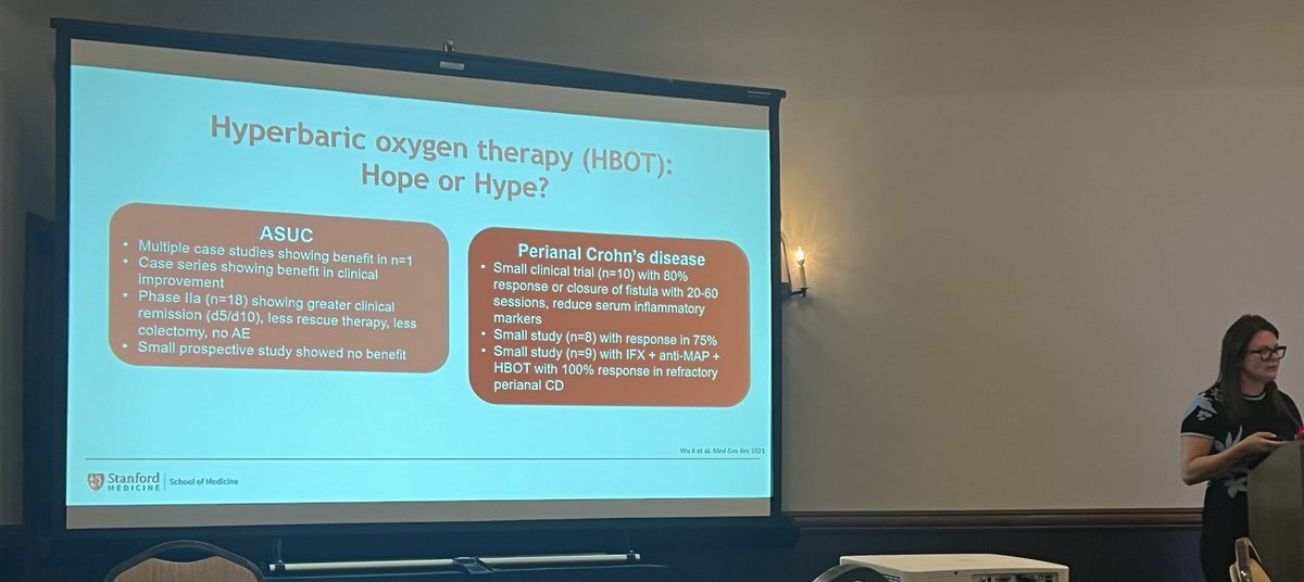 🧐Hope or Hype? Can hyperbaric oxygen therapy improve outcomes in #IBD? 💨 Small studies hint at yes! Clinical improvement and reduced inflammatory markers Annual update presentation @ibdgijami #MedEd @Stanford_GI #ComplementaryHealth