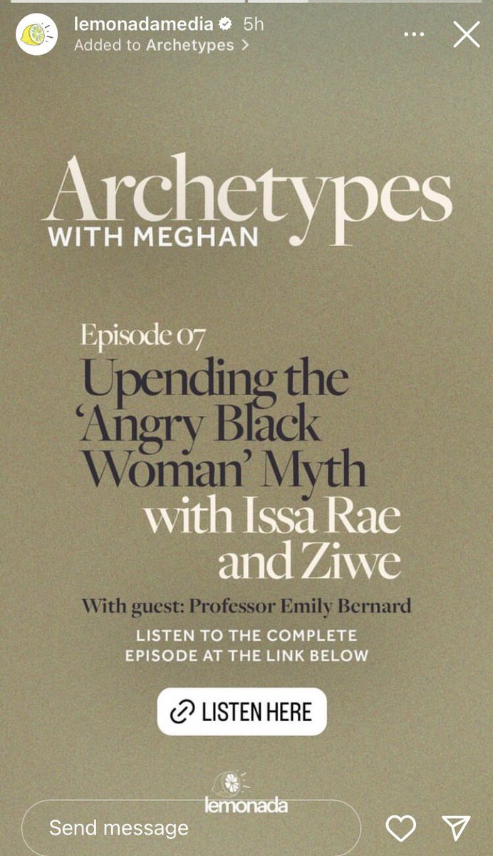 Archetypes is a phenomenal podcast. Upending the ‘Angry Black Woman’ Myth with Issa Rae & Ziwe, was one of my favourite episodes. The icing on the cake, was Meghan revealing her 43% Nigerian heritage 🇳🇬 🎧 Lemonada , Apple, Audible, and Spotify Podcasts #ArchetypesWithMeghan