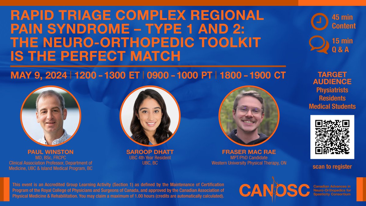 Join us on May 9 @ Noon ET for a webinar on 'Rapid triage Complex Regional Pain Syndrome, Type 1 and 2. The neuro-orthopedic toolkit is the perfect match'. @drpaulwinston conta.cc/3U5GiUM