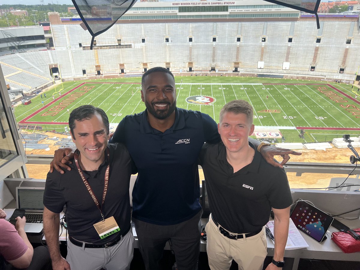 Crew ready to go on ⁦@accnetwork⁩ at 4 pm. FSU Spring Showcase with ⁦@MikeMonaco_⁩ and ⁦@EJManuel3⁩.