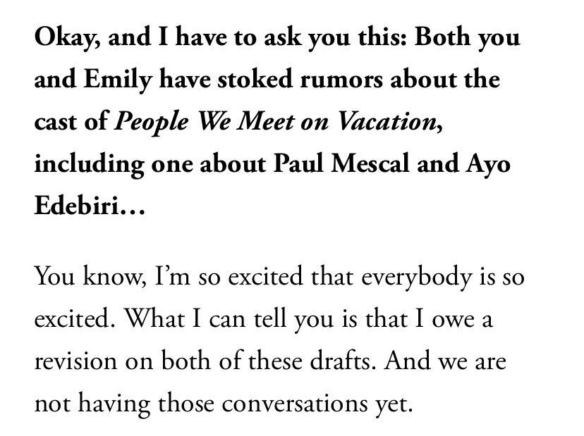 excerpts from yulin kuang’s interview for vogue talking about working on emily henry’s adaptations.