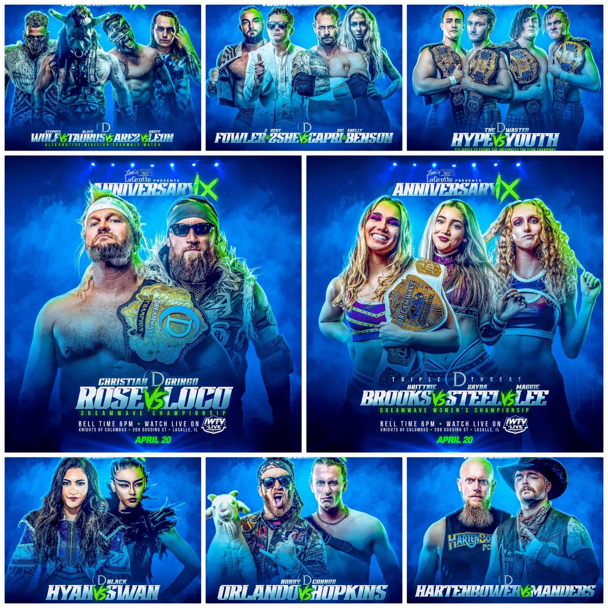 Tonight 7pm ET/6pm CT LIVE on @indiewrestling @DWWrestling DW Title: Rose v Gringo Women's: Brooks/Steel/Lee TLC for Tag: Hype v Wasted Youth Hartenbower v Manders Leon/Iniestra/Arez/Wolf Fowler/Zeke v Capri/Benson Hyan v Black Swan Orlando v Hopkins IWTV.live