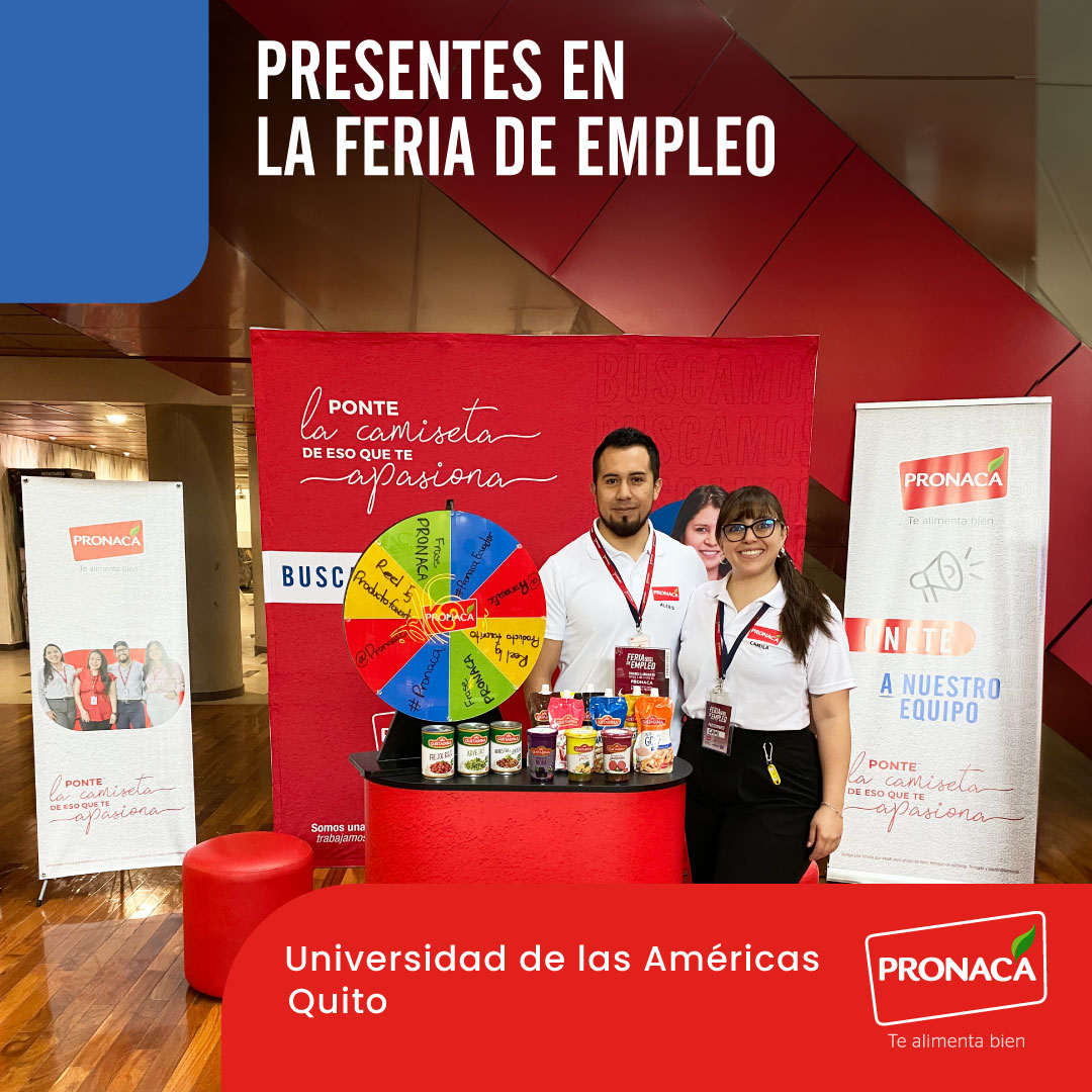 Nuestro equipo de Talento Humano estuvo presente en la Feria de Empleo @UDLAEcuador, para compartir con jóvenes profesionales información de las oportunidades de desarrollo en Pronaca. 📈💼 Les agradecemos por impulsar el talento de los jóvenes del país. #AlimentarBien