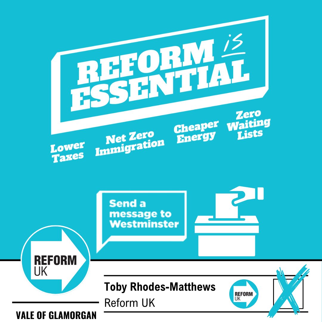 Britain Needs Reform 🇬🇧 | Wales Needs Reform 🏴󠁧󠁢󠁷󠁬󠁳󠁿
Reform is Essential ➡️🗳️
👉🏻@ReformParty_UK👈🏻

#ValeOfGlamorgan | #ReformUK | #GeneralElectionN0W | #Westminster