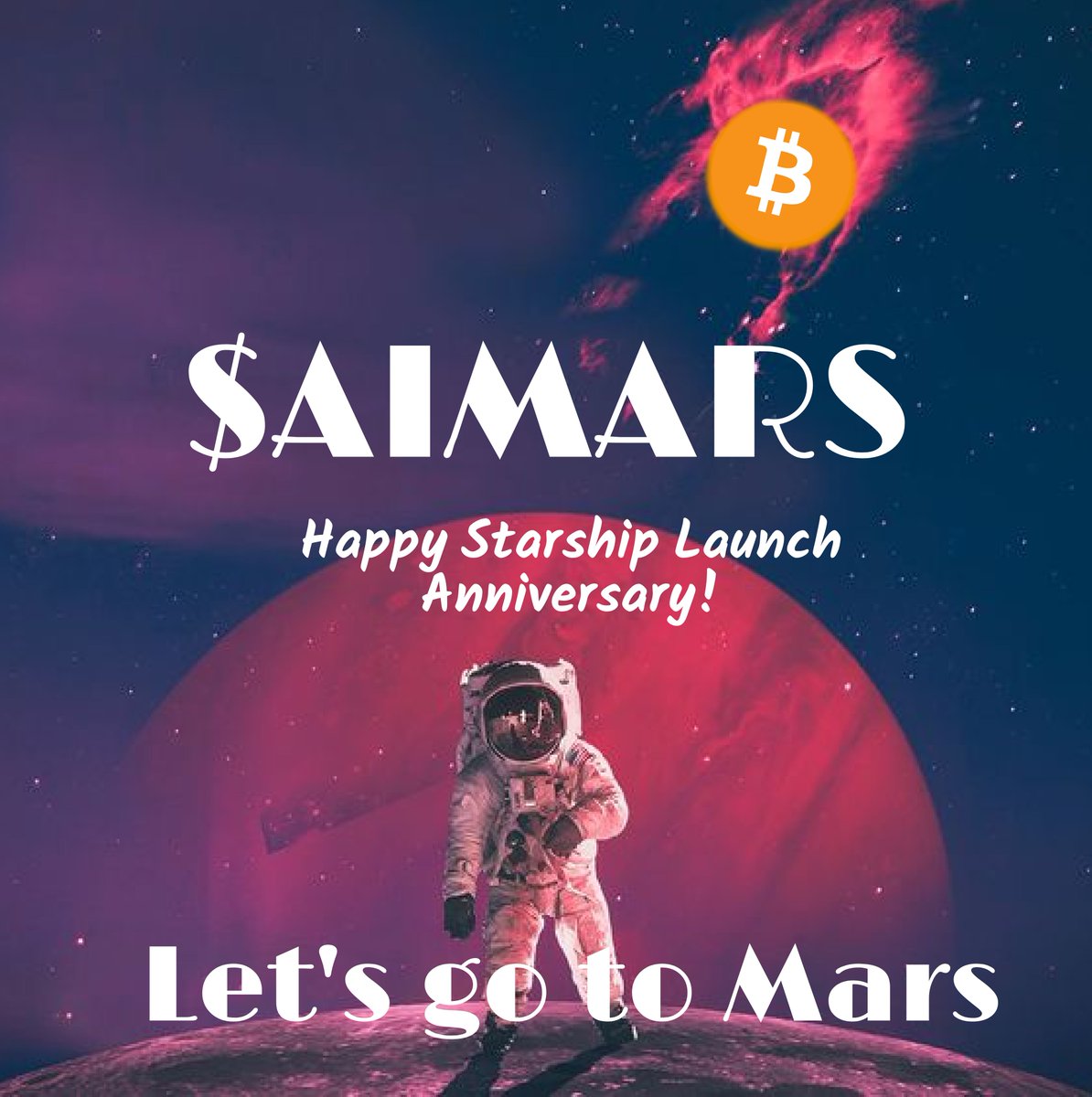 AIMARS_1's tweet photo. Happy Anniversary to Starship launch! 🚀 Did you know? AI MARS is reaching for the stars too, integrating cutting-edge AI with blockchain technology to revolutionize the future! 🌌 Let's soar together into a new era of innovation! #AI #AIMARS $AIMARS https://t.co/5tpScw0NZk