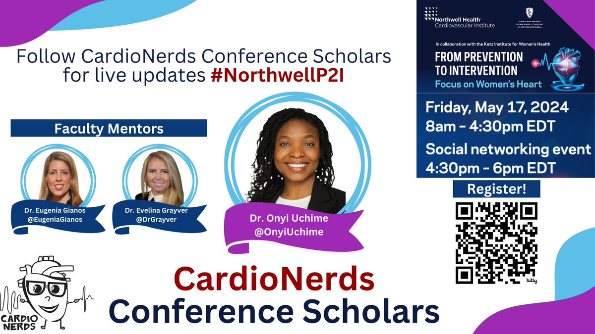 Join @CardioNerds @OnyiUchime (@UmnCardsfellow) at Northwell's Women's Heart conference #NorthwellP2I, comprehensive agenda including: ♥️Lipids ♥️Cardiometabolic Disease ♥️Lifestyle ♥️Hormones ♥️CardioObstetrics ♥️Creating a Woemen's Heart Center 🔗cmetracker.net/NORTHWELL/Publ…