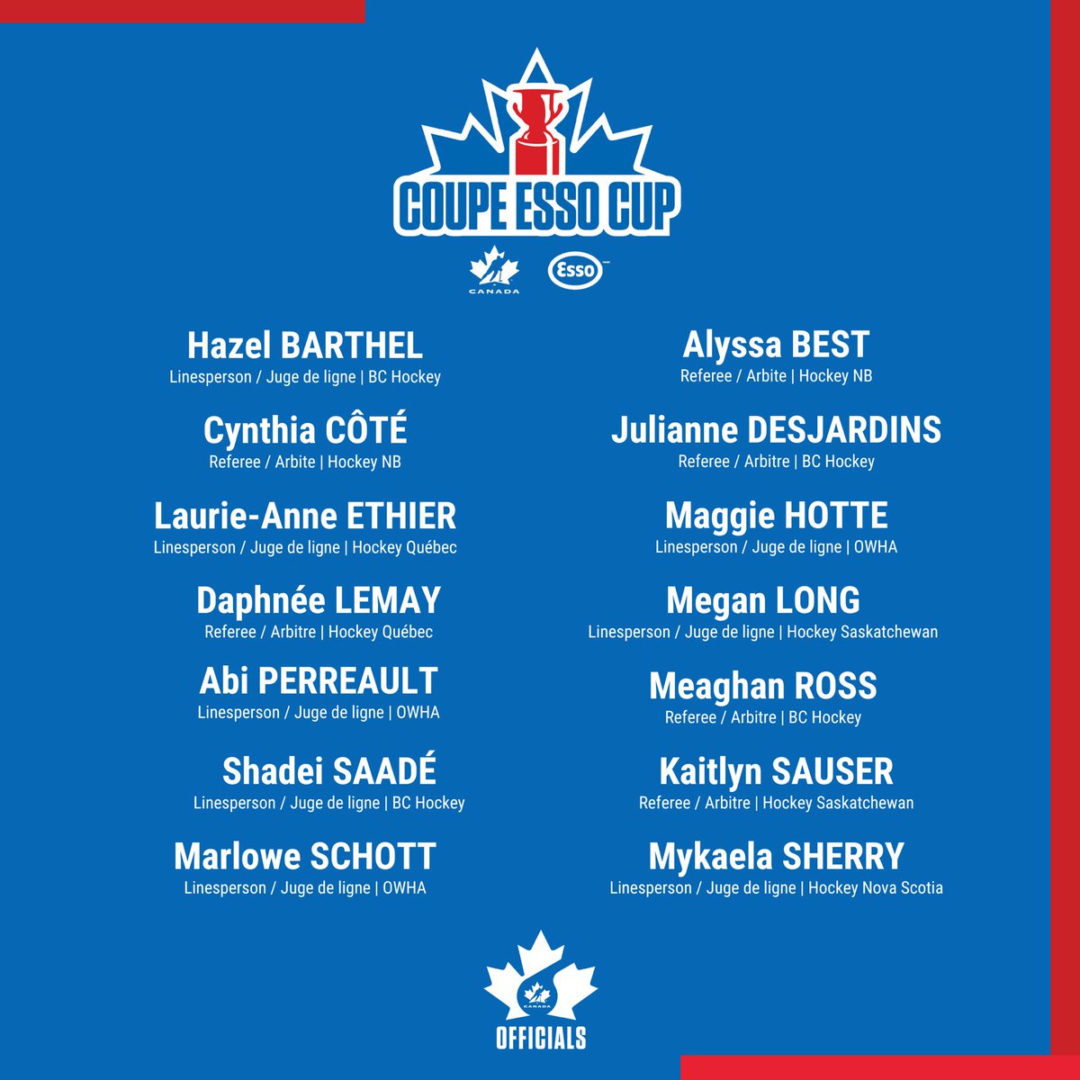 DHanoomansingh's tweet photo. Congratulations to the 2️⃣8️⃣ officials selected for the TELUS Cup and Esso Cup national championships!

Félicitations aux 2️⃣8️⃣ officiel(le)s sélectionnés pour les championnats nationaux de la Coupe TELUS et de la Coupe Esso ! https://t.co/9R5c5T7V6n