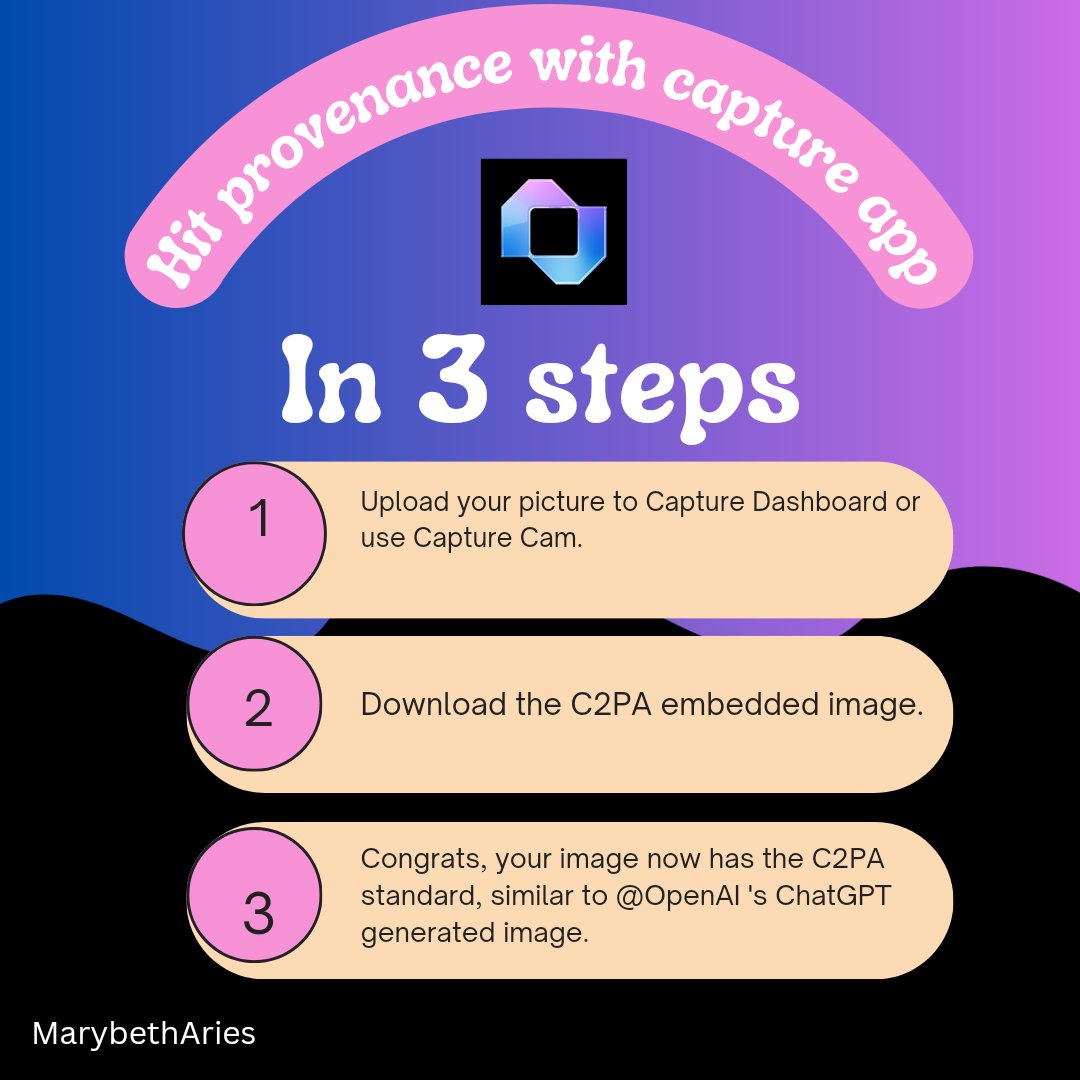 Provenance at its finest 💯

In a bid to foster trust and accountability online, Capture has implemented an enhancement that aligns your image with the C2PA standard, similar to @openAI's ChatGPT generated image.

#CaptureApp #web3 
@numbersprotocol 
@captureapp_xyz 

In 3 Steps