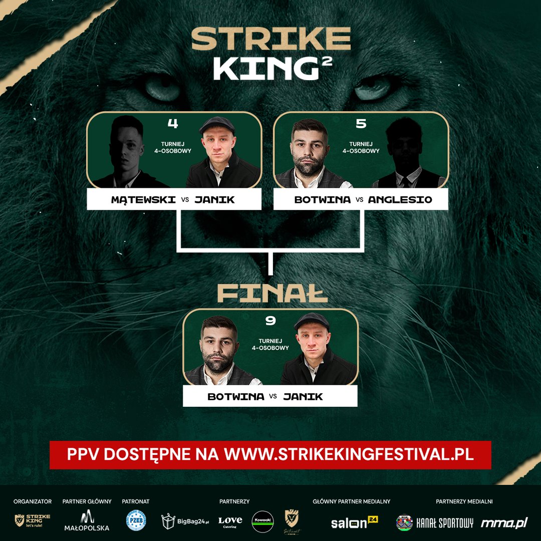 🔥 Tak prezentuje się finałowe zestawienie turnieju czteroosobowego na gali Strike King 2! #StrikeKing2 #StrikeKing #letsrule #k1 #kickboxing #krakow #TurniejCzteroosobowy