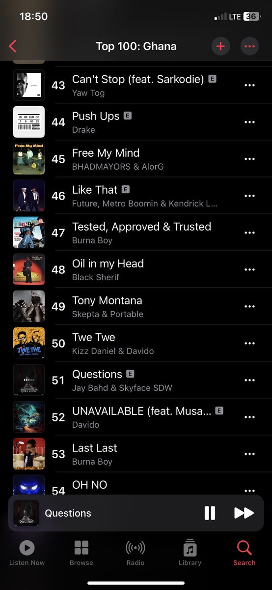 A big shoutout to all the Demons worldwide. Let's keep running the numbers up. 50k streams on Audiomack and charting at 51 on Apple Music. Stream here:tieme-music.lnk.to/Questions