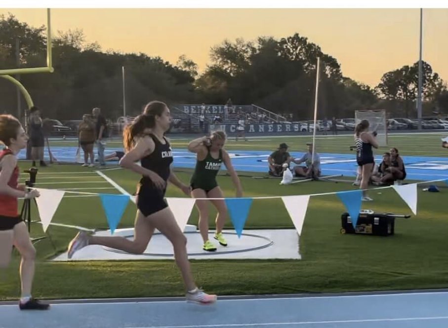 Chanine Klaus is your Tampa Bay Private Schools champion in the 800! The junior won by 4 seconds finishing with a new PR of 2:25
