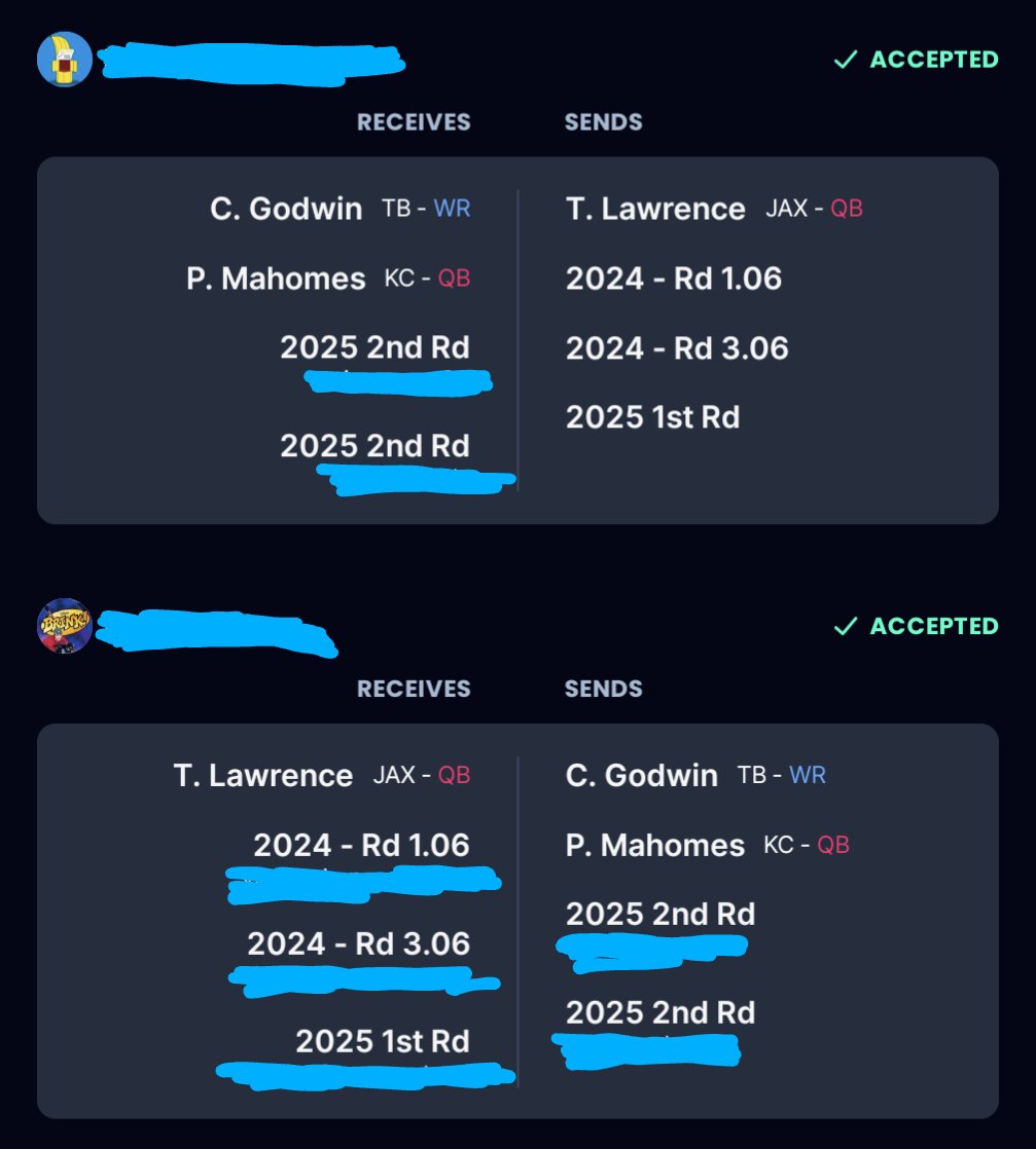 thepetefowler's tweet photo. @McNamaraDynasty @ChadParsonsNFL Completed trade this morning. Acquired Mahomes. #didIgetenough https://t.co/H0KtTaPmft