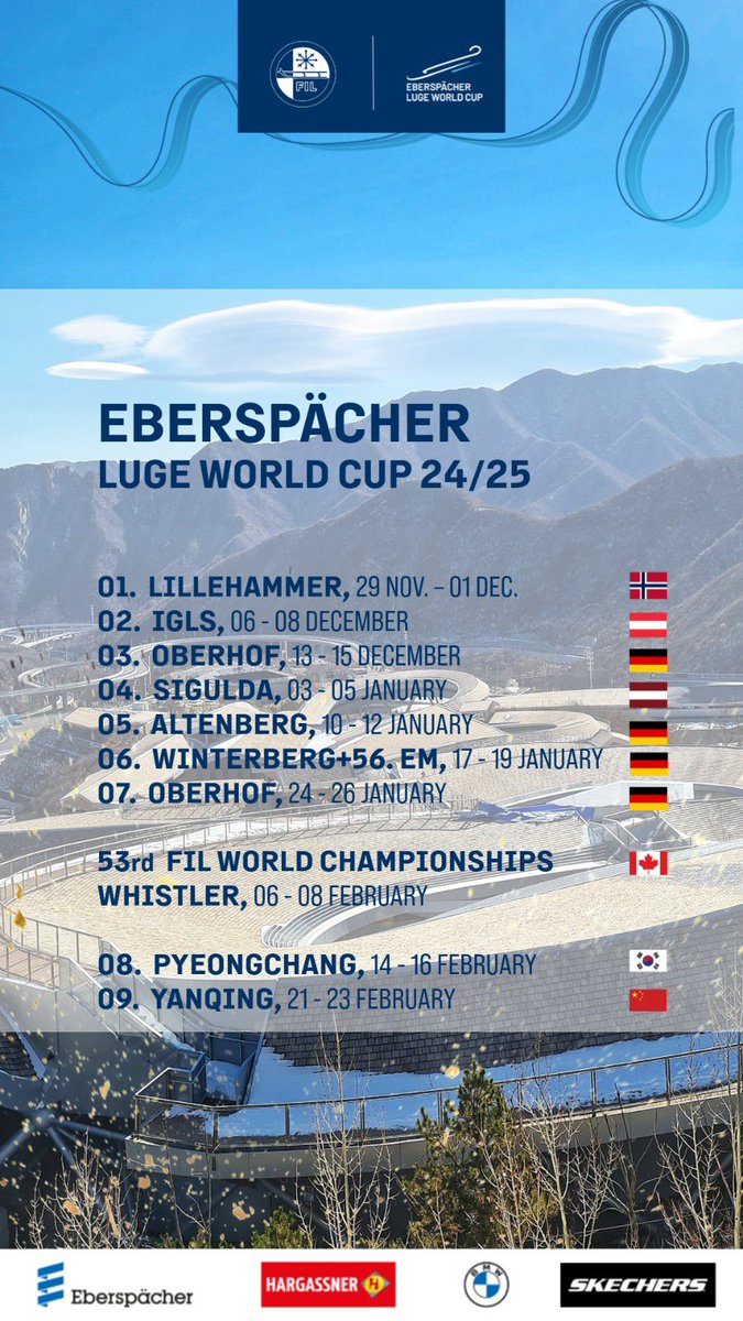 The EBERSPAECHER Luge World Cup Final is set to thrill fans in Yanqing, China from February 21st to 23rd, 2025! 🏆🛷 Get ready for three days of adrenaline-pumping action as the world's top luge athletes compete for glory in one of the most thrilling events of the season! 🌍🎉…